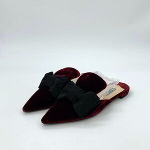 Prada Womens Burgundy Velvet Bow Pointed Toe Slip-On Flats 38.5